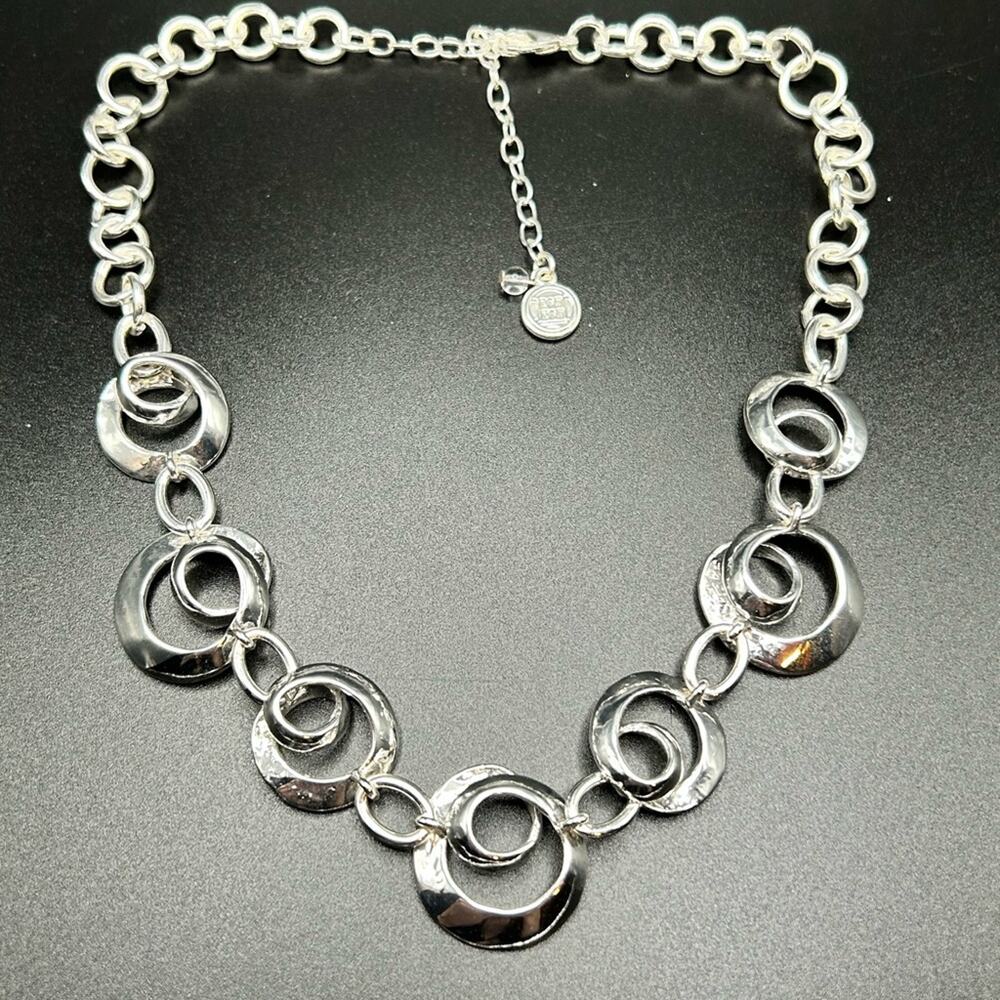 L042 Dana Buchman silver tone statement necklace swirls links